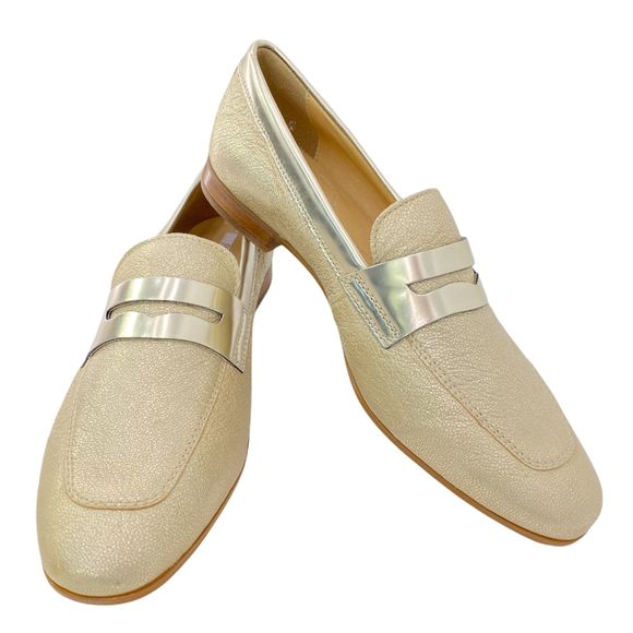 Geox Shoes - GEOX Marlyna Leather Sparkly Metallic Gold Penny Loafers NWB
